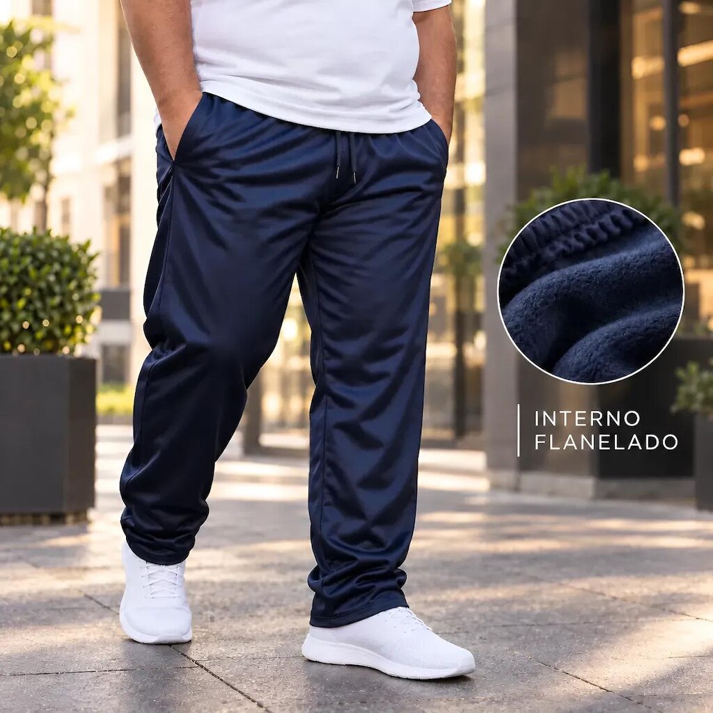 Calça Plus Size Masculina Helanca Flanelada com Bolsos Laterais