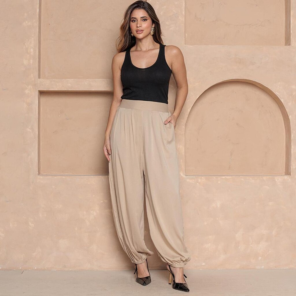 Calça Raissa – Modelo Aladim – BBonnie Bege