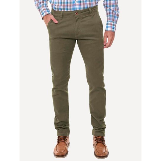 Calça Ralph Lauren Masculina de Sarja Chino Stretch Slim Fit Verde Oliva - Verde Menor preço em Calça Ralph Lauren Masculina de Sarja Chino Stretch Slim Fit Verde Oliva - Verde