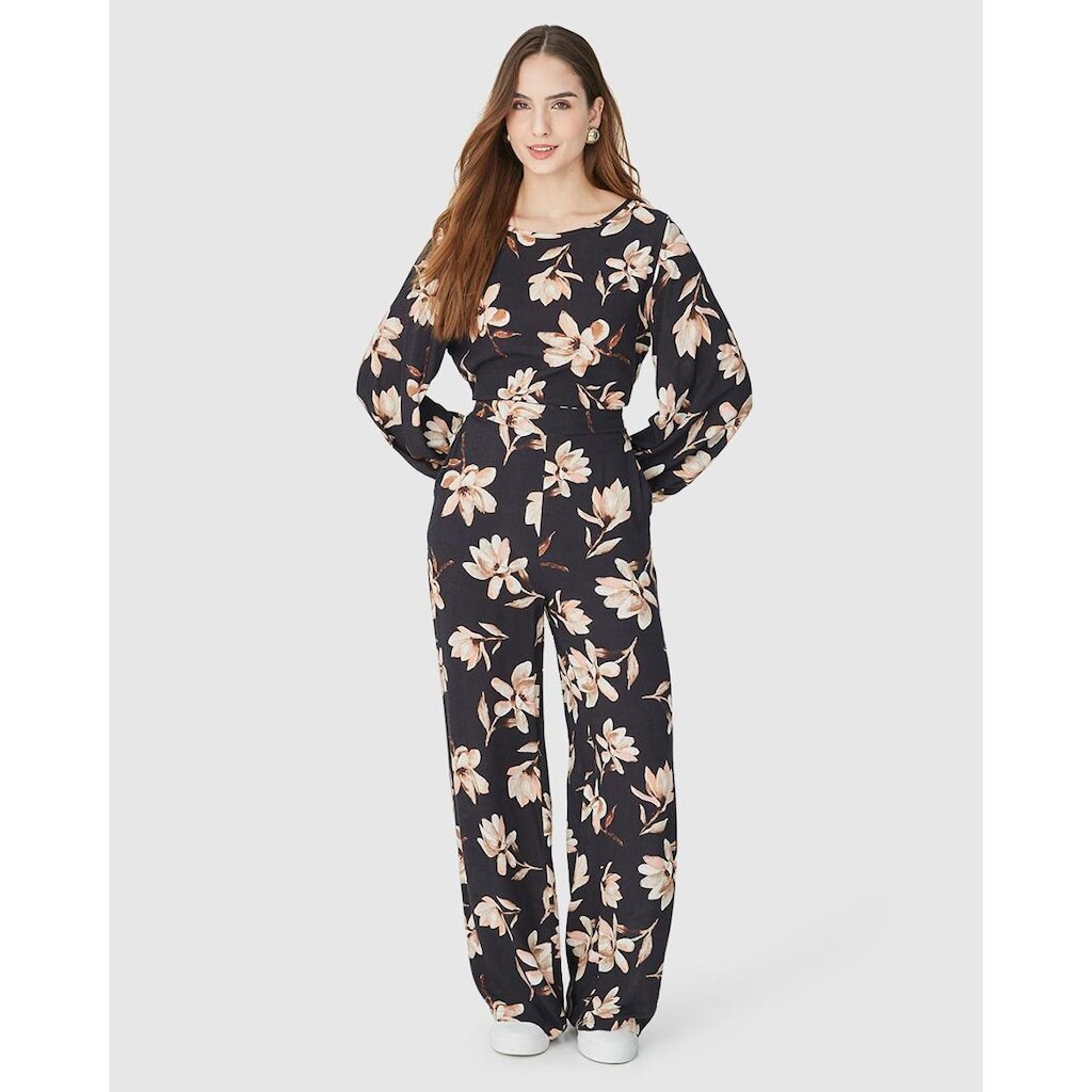 Calça Reta Feminina Floral Em Viscose Texturizada