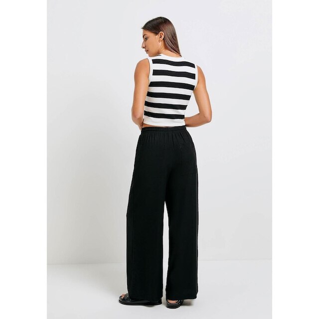 Calça Reta Hering Cintura Alta Com Linho Feminina