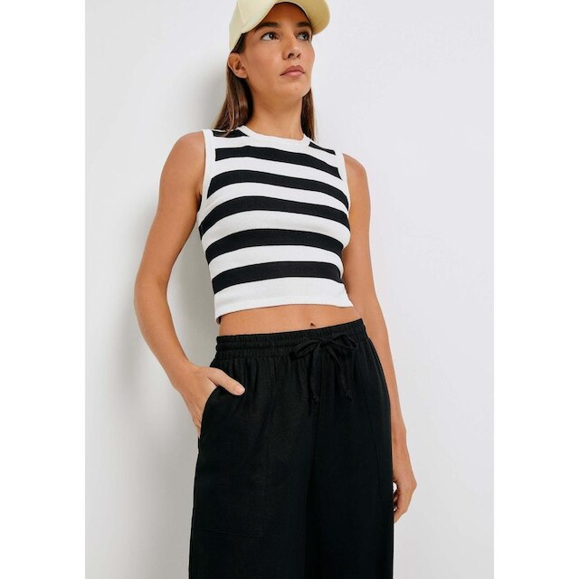 Calça Reta Hering Cintura Alta Com Linho Feminina