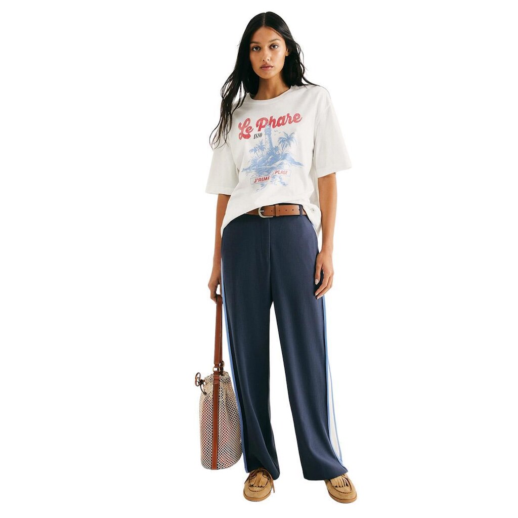 Calça Reta Hering Creponada Azul