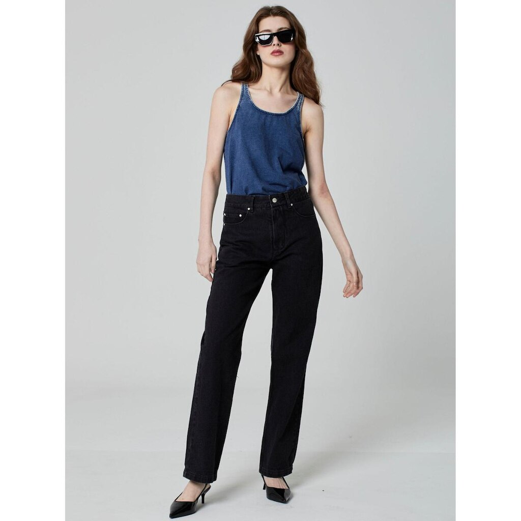CALÇA RETA JEANS AZUL ESCURO
