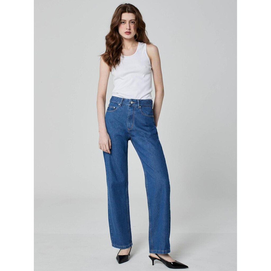CALÇA RETA JEANS AZUL ESCURO