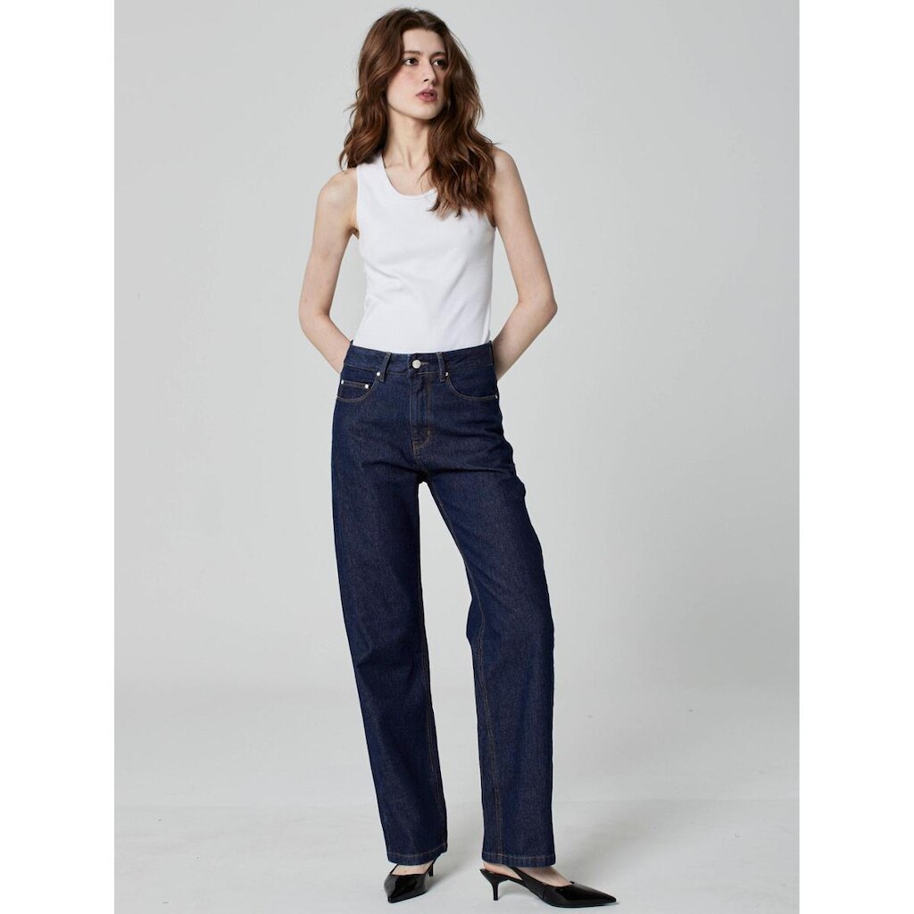CALÇA RETA JEANS AZUL ESCURO