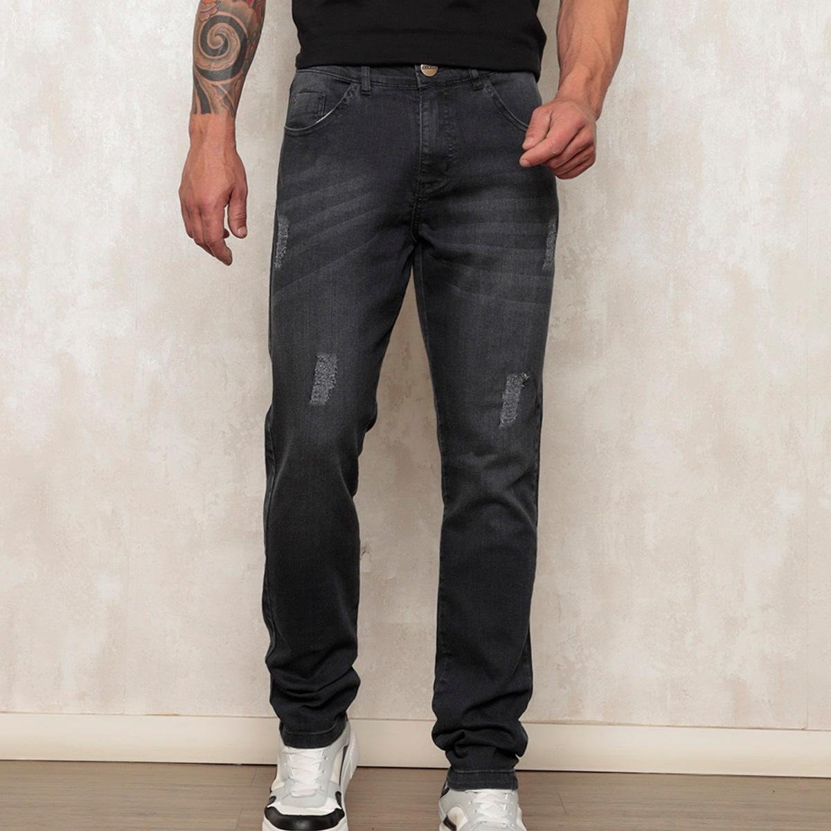 Calça Reta Jeans Masculina Lavagem Escura Confortável Menor preço em Calça Reta Jeans Masculina Lavagem Escura Confortável