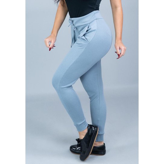 Calça Ribana Cintura Alta Moletom Mvb Modas Feminina - Cinza Menor preço em Calça Ribana Cintura Alta Moletom Mvb Modas Feminina - Cinza