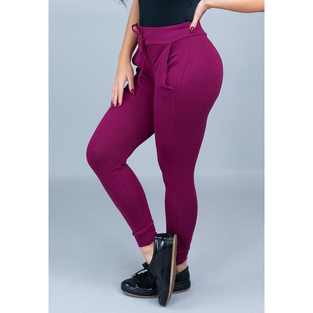 Calça Ribana Cintura Alta Moletom Mvb Modas Feminina - Vinho Menor preço em Calça Ribana Cintura Alta Moletom Mvb Modas Feminina - Vinho