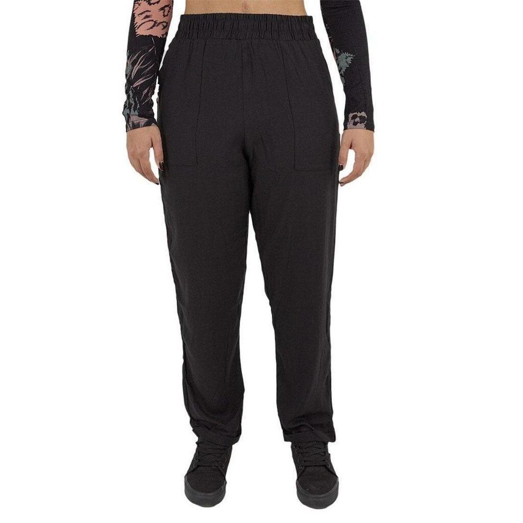 Calça Riu Kiu Viscose Bolso Feminina Preto
