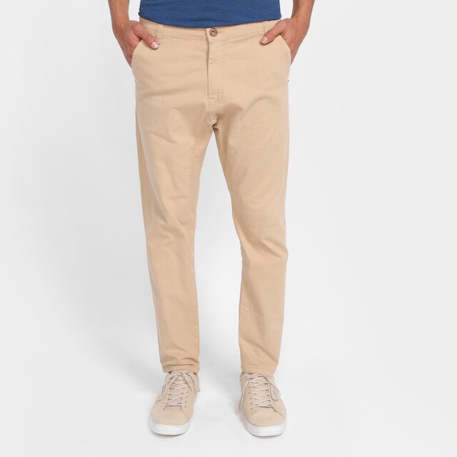 Calça Sarja Dixie Básica Masculina - Areia Menor preço em Calça Sarja Dixie Básica Masculina - Areia