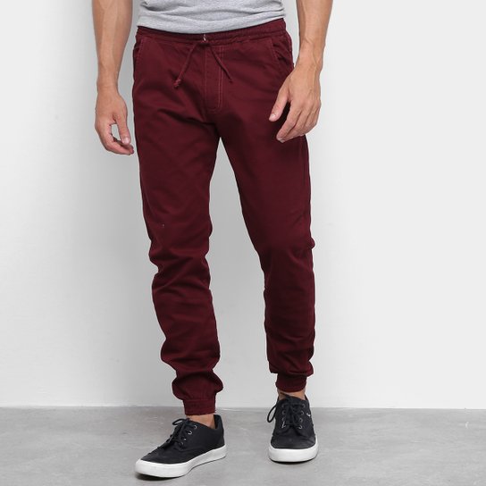 Calça Sarja Ecxo Jogger Masculina - Vinho Menor preço em Calça Sarja Ecxo Jogger Masculina - Vinho