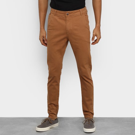 Calça Sarja Ecxo Skinny Masculina - Caramelo Menor preço em Calça Sarja Ecxo Skinny Masculina - Caramelo