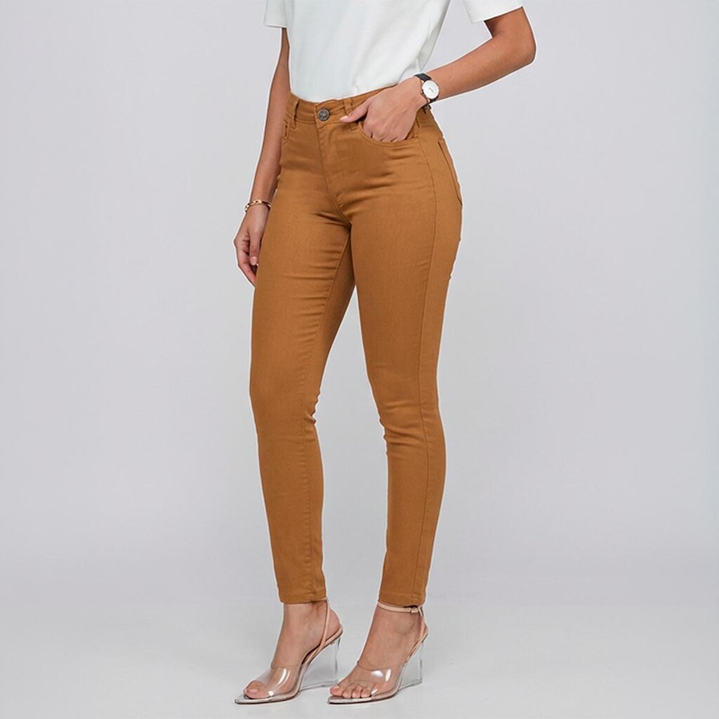 Calça Sarja Feminina Skinny Cintura Alta com Elastano Modelagem Ajustada