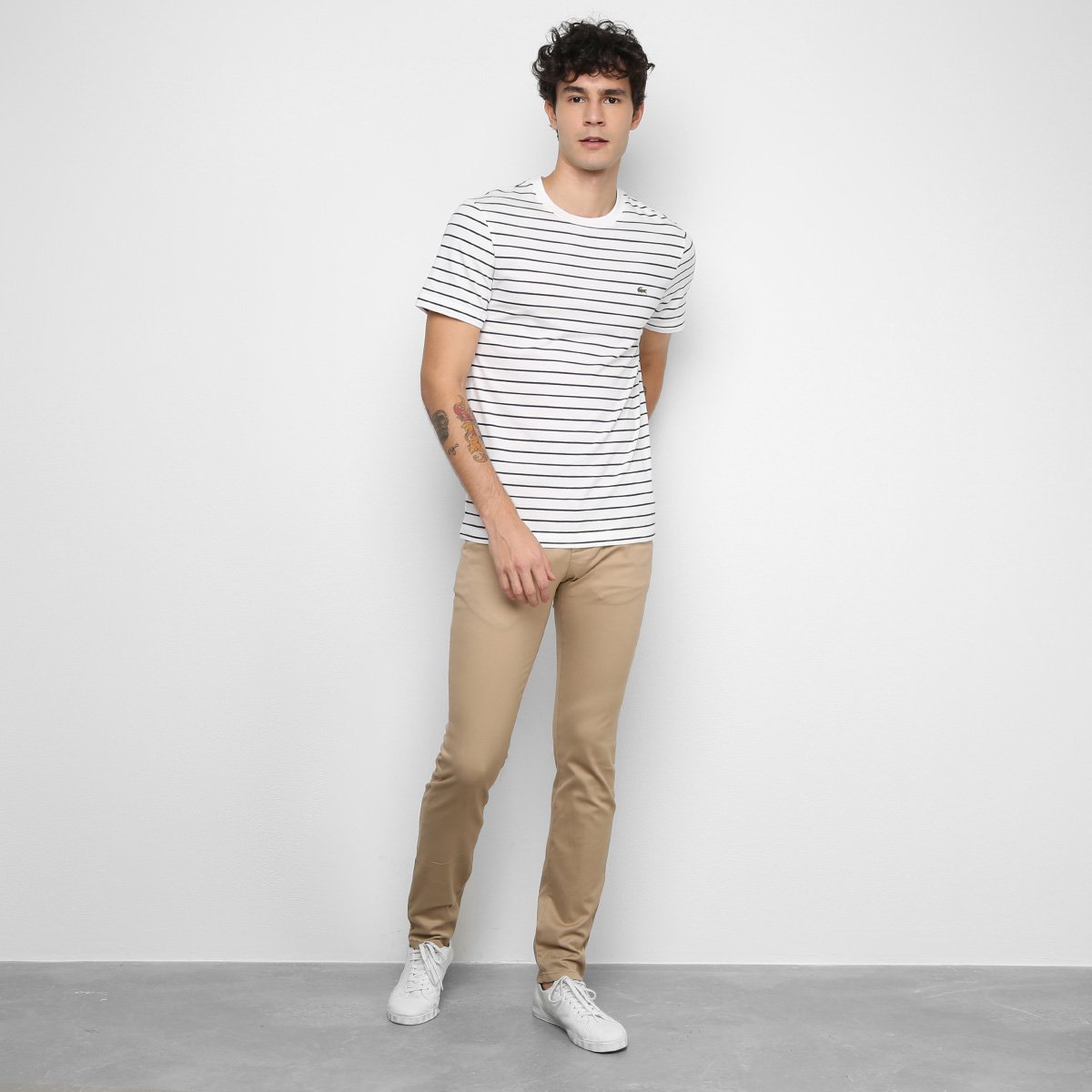 Calça Sarja Slim Lacoste Masculina Cáqui Netshoes