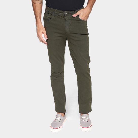 Calça Sarja Terminal Casual Masculina - Verde Militar Menor preço em Calça Sarja Terminal Casual Masculina - Verde Militar