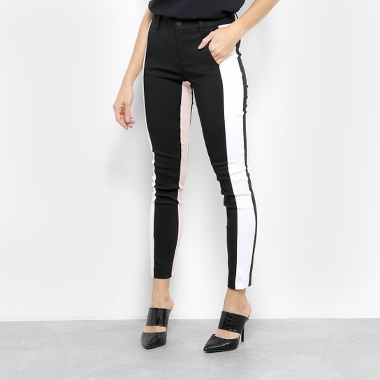 Calça Skinny Calvin Klein Tricolor Listras Feminina - Preto