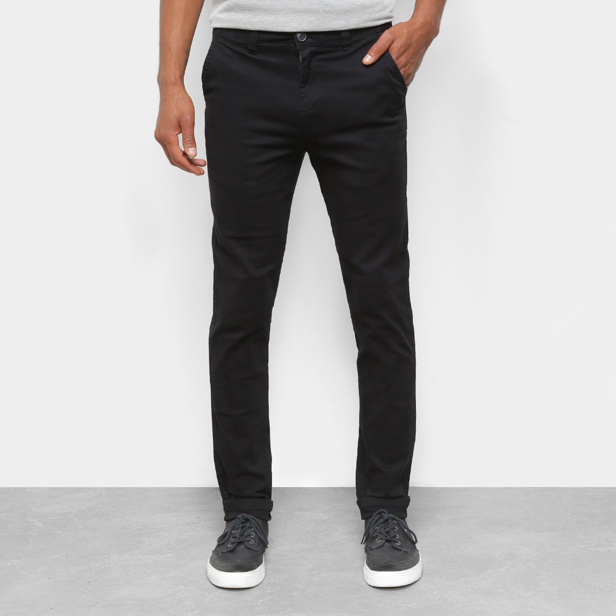 Calca Jorge Masculina De Sarja Com Bolso Do Lado Preta em promoção