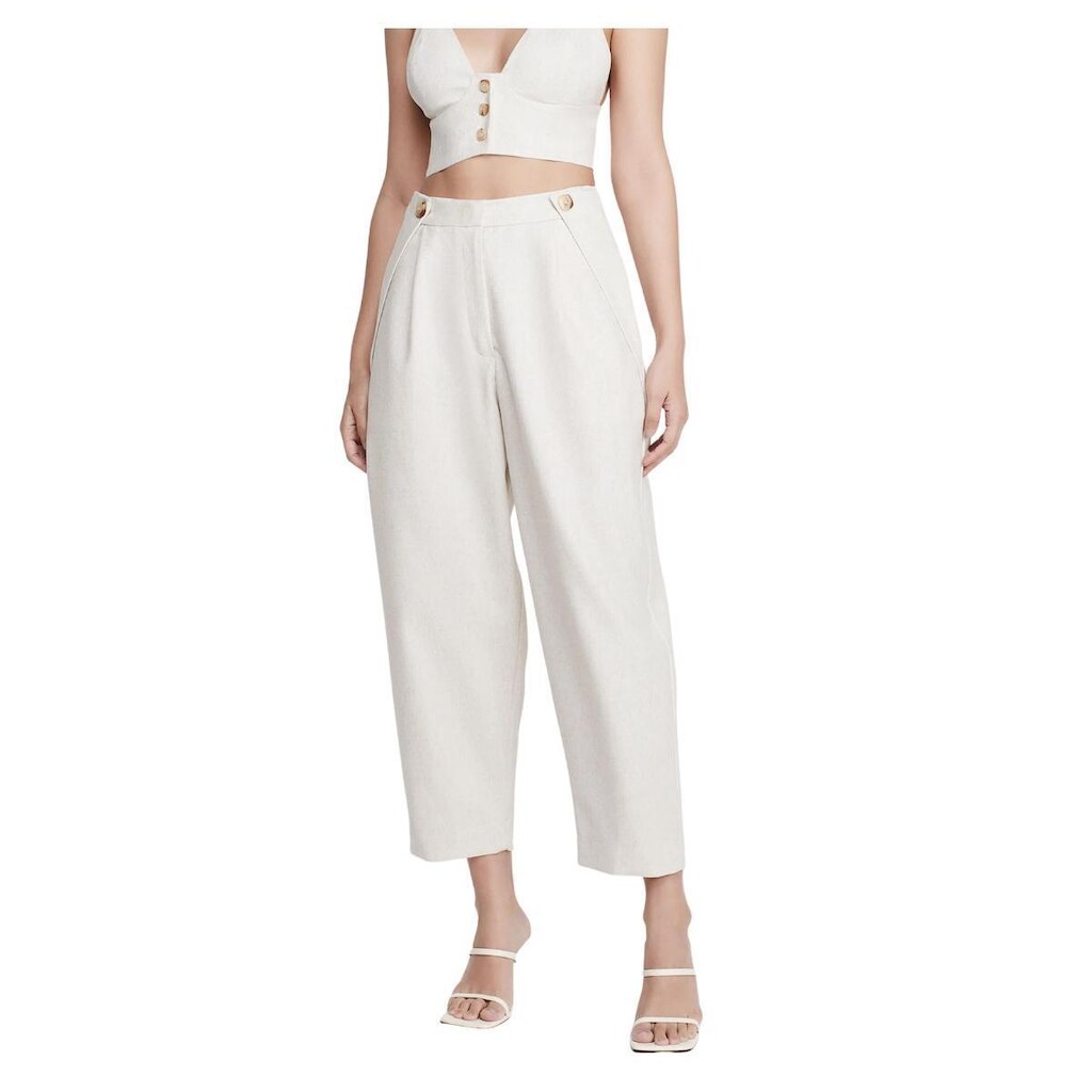 Calça Slouchy Cintura Alta Com Linho Dzarm