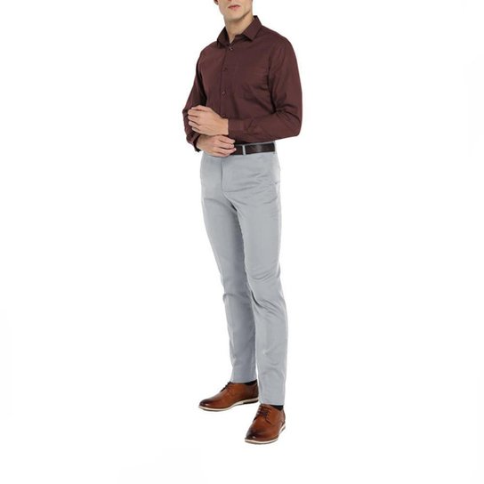 Calça Social Masculina Oxford Tradicional Tecido - Cinza Menor preço em Calça Social Masculina Oxford Tradicional Tecido - Cinza