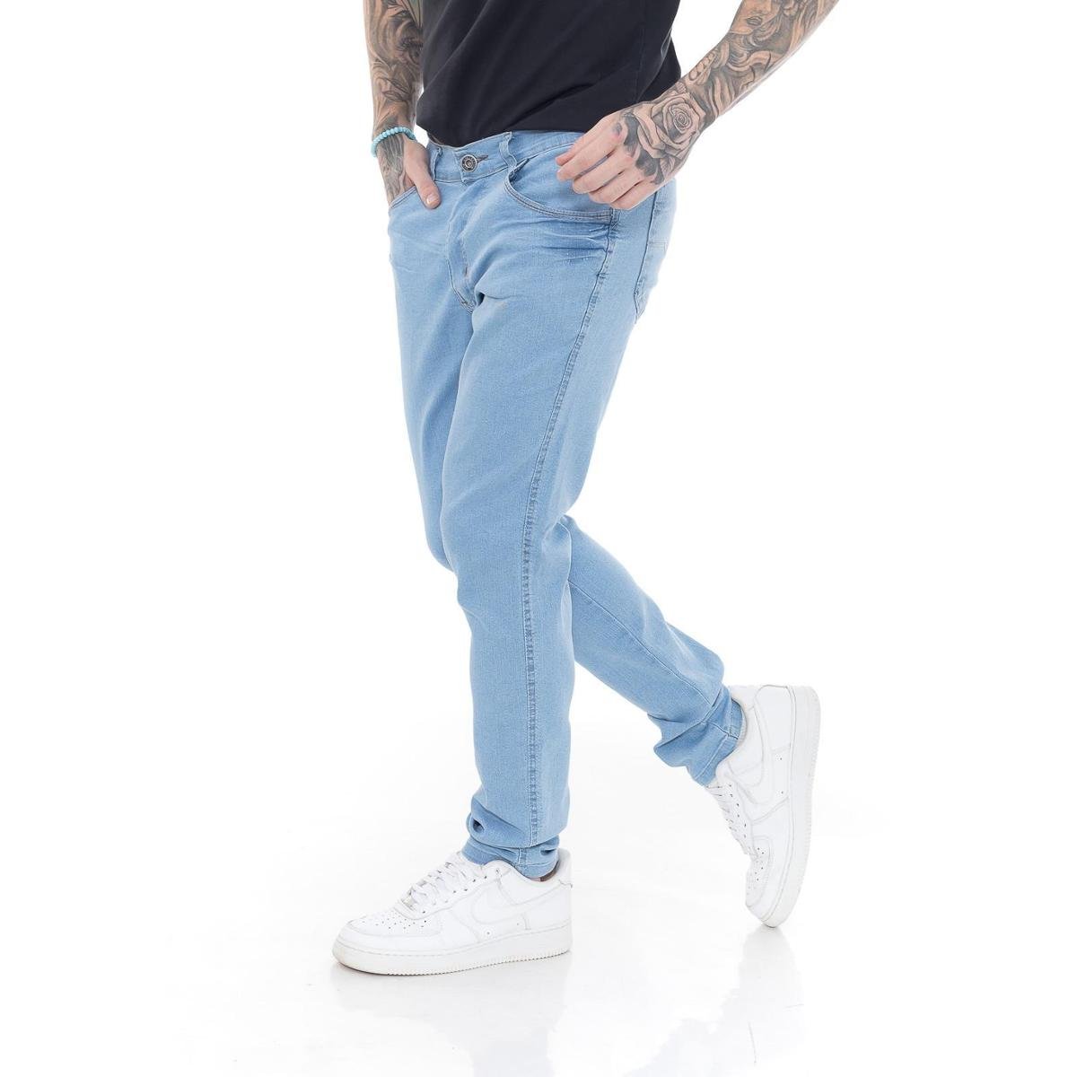 Calça Super Skinny Délavé Fashion Azul Claro Menor preço em Calça Super Skinny Délavé Fashion Azul Claro