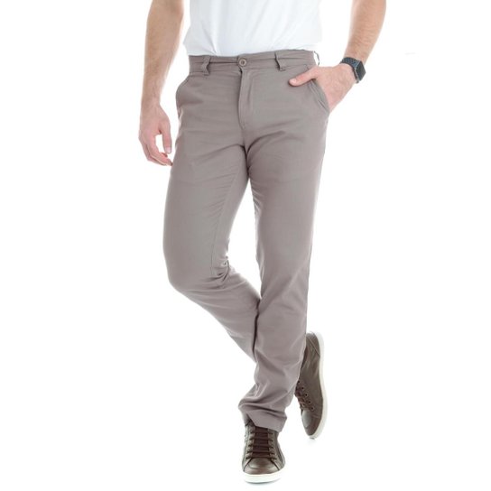 Calça Traymon Sarja Chino Regular Amaciada Masculina - Kaki Menor preço em Calça Traymon Sarja Chino Regular Amaciada Masculina - Kaki