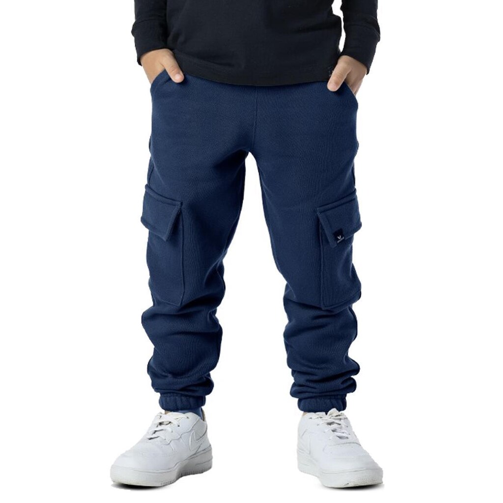 Calça Vrasalon Infantil Moletom Cargo Inverno Lisa Masculina