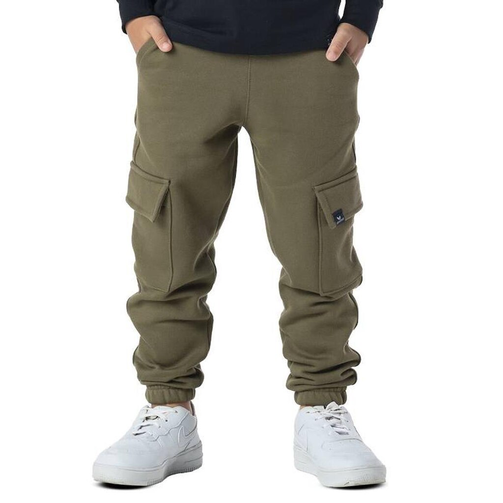 Calça Vrasalon Infantil Moletom Jogger Cargo Punho Elástico Masculina