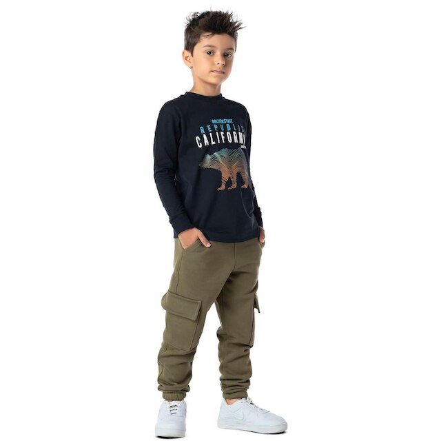 Calça Vrasalon Infantil Moletom Jogger Cargo Punho Elástico Masculina