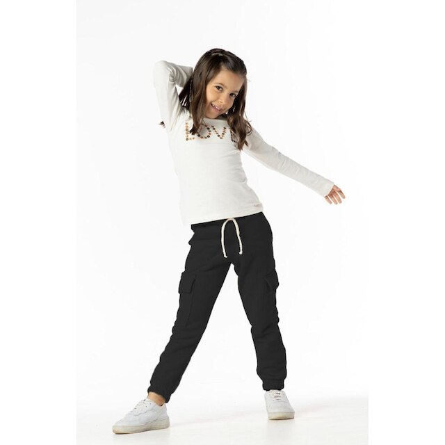 Calça Vrasalon Moletom Jogger Cargo Infantil Bolso Punho Feminina