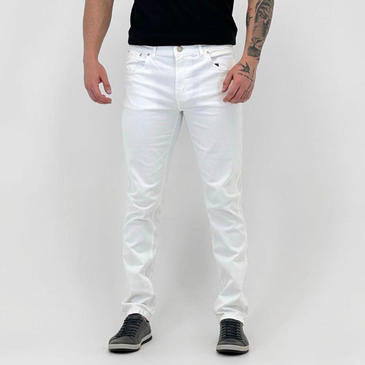 Calça Young Style Sarja Slim Masculina - Branco | Netshoes