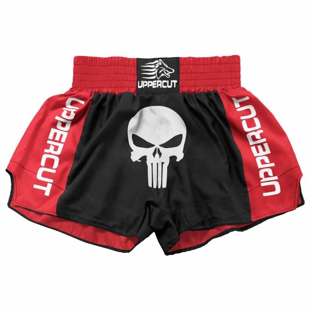 Calção Short Muay Thai / Kickboxing Caveira Premium - Preto/Verm
