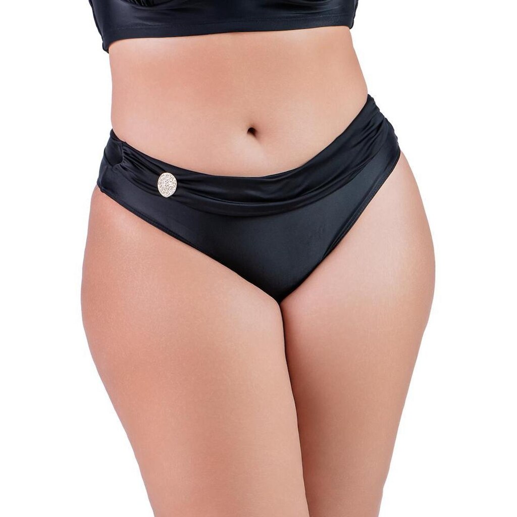 Calcinha de Biquíni Plus Size Preta Cintura Baixa Com Faixa e Fivela