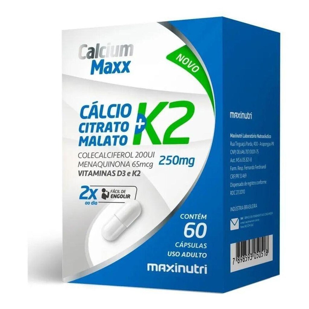 Cálcio Maxx Vitamina K2 + D3 - 60 Cápsulas - Maxinutri