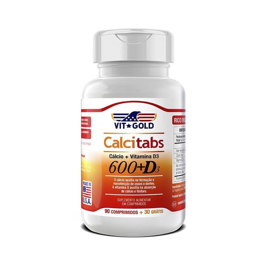 Calcitabs - Cálcio 600 mg + Vitamina D3 Vitgold com 90 comp.