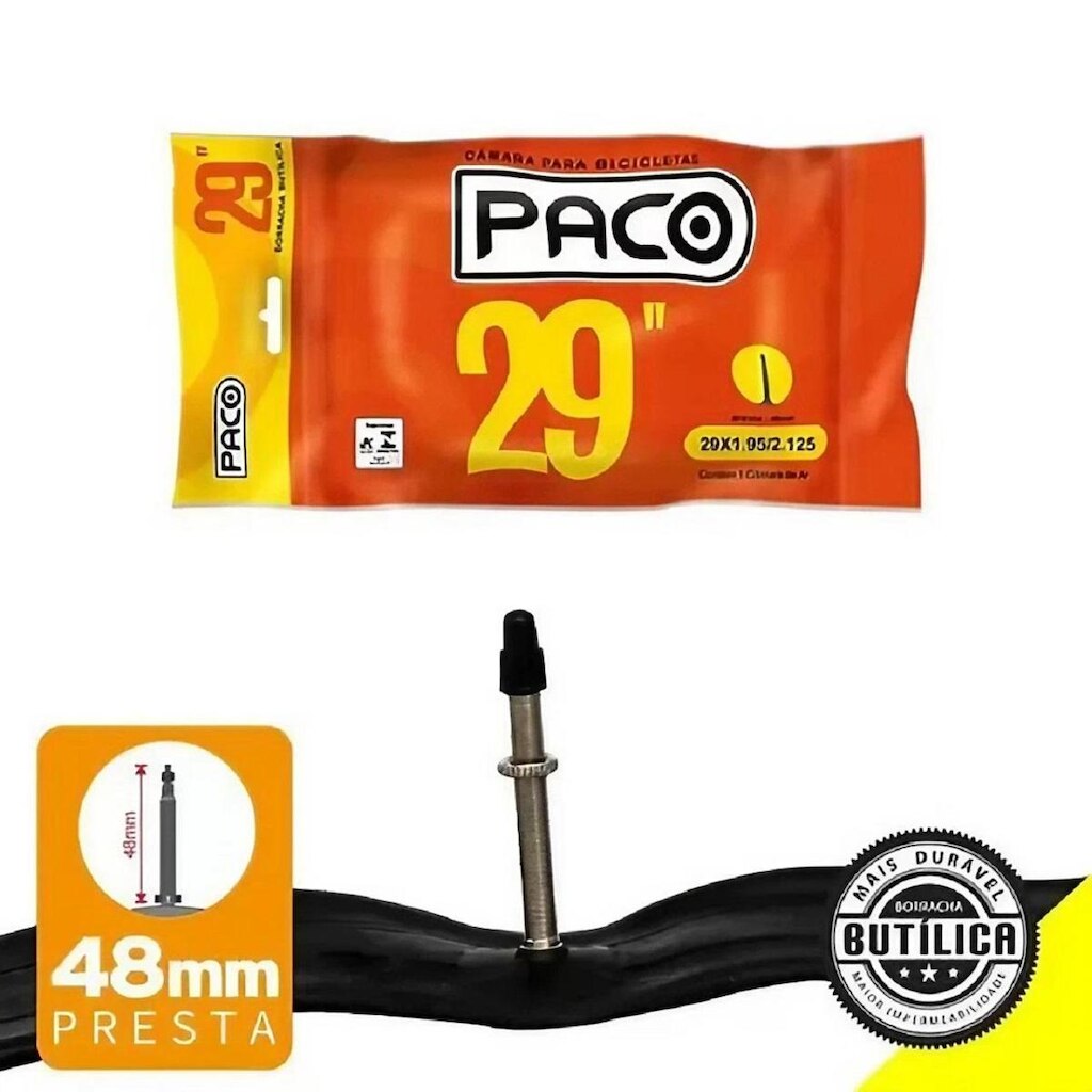 Câmara de Ar 29x1.95/2.125 Válvula Presta 48mm Borracha Butílica Paco