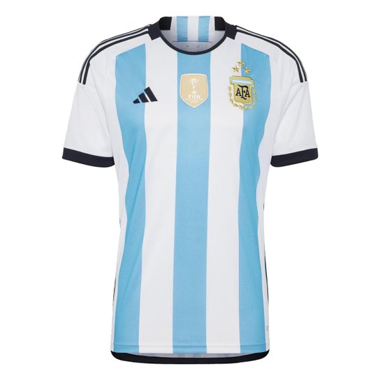 Camisa 1 Argentina 3 Estrelas Masculina Adidas - Azul Turquesa+Branco Menor preço em Camisa 1 Argentina 3 Estrelas Masculina Adidas - Azul Turquesa+Branco