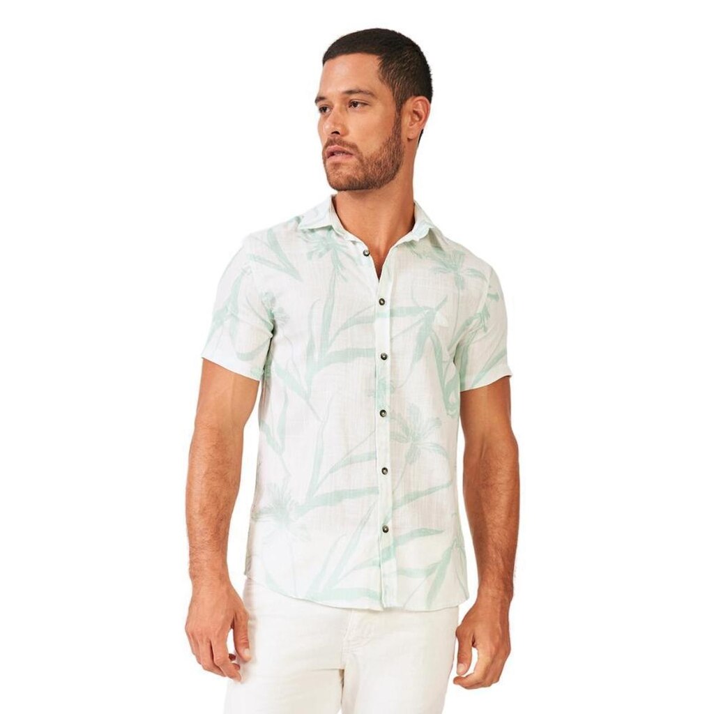 Camisa Acostamento Masculina Manga Curta Estampada Branca