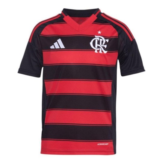 Camisa Adidas Flamengo I 2025/26 Infantil - Vermelho e Preto 7-8