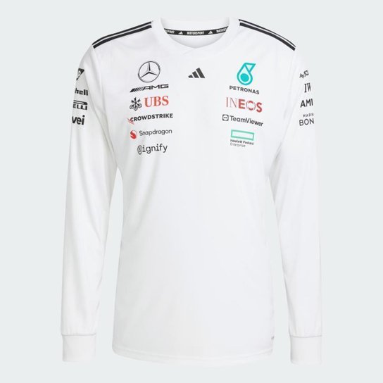 Camisa Adidas Manga Longa Mercedes Amg Petronas Fórmula 1 Team White Driver Masculino