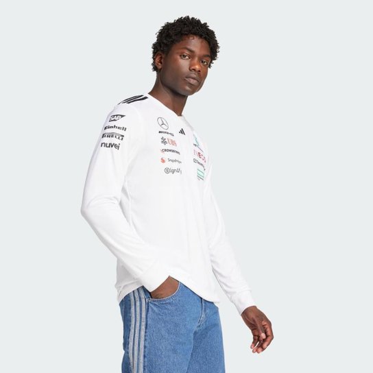 Camisa Adidas Manga Longa Mercedes Amg Petronas Fórmula 1 Team White Driver Masculino