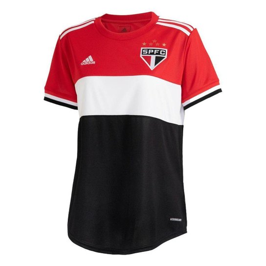 Camisa Adidas São Paulo III GQ9295 Feminina - Vermelho+Preto Menor preço em Camisa Adidas São Paulo III GQ9295 Feminina - Vermelho+Preto