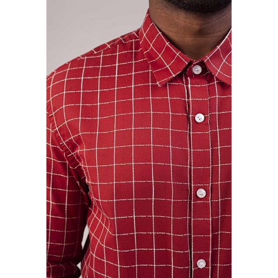 Camisa Adoro Bazar Estampada Xadrez Singapura Masculina - Vermelho Menor preço em Camisa Adoro Bazar Estampada Xadrez Singapura Masculina - Vermelho