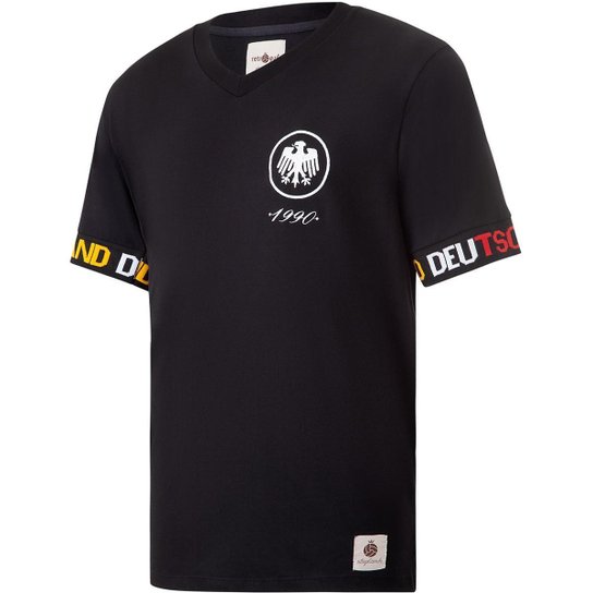 Camisa Alemanha Retrô Sleeve Masculina - Preto Menor preço em Camisa Alemanha Retrô Sleeve Masculina - Preto