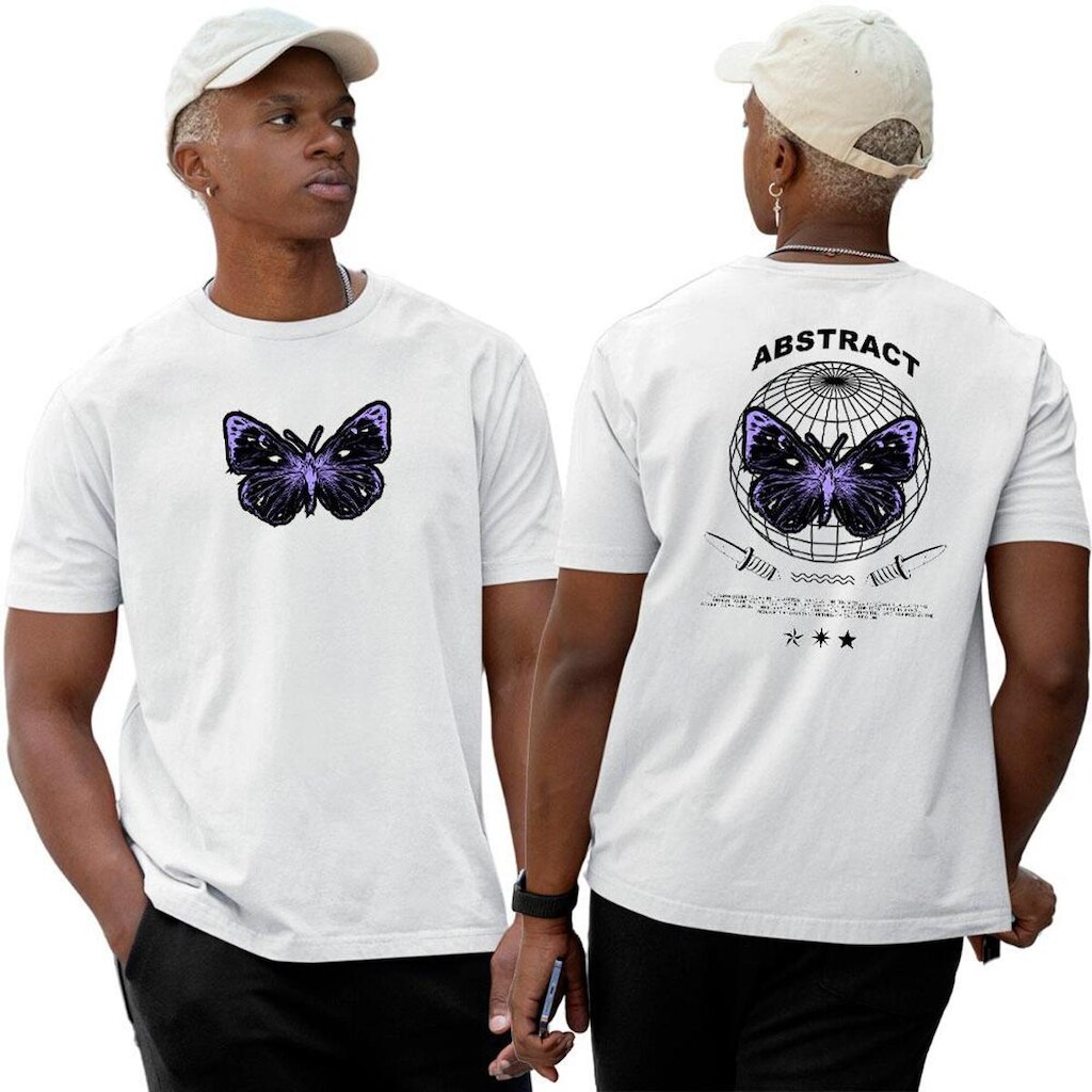 Camisa Algodão Basica‎ Butterfly Purple Abstract Street