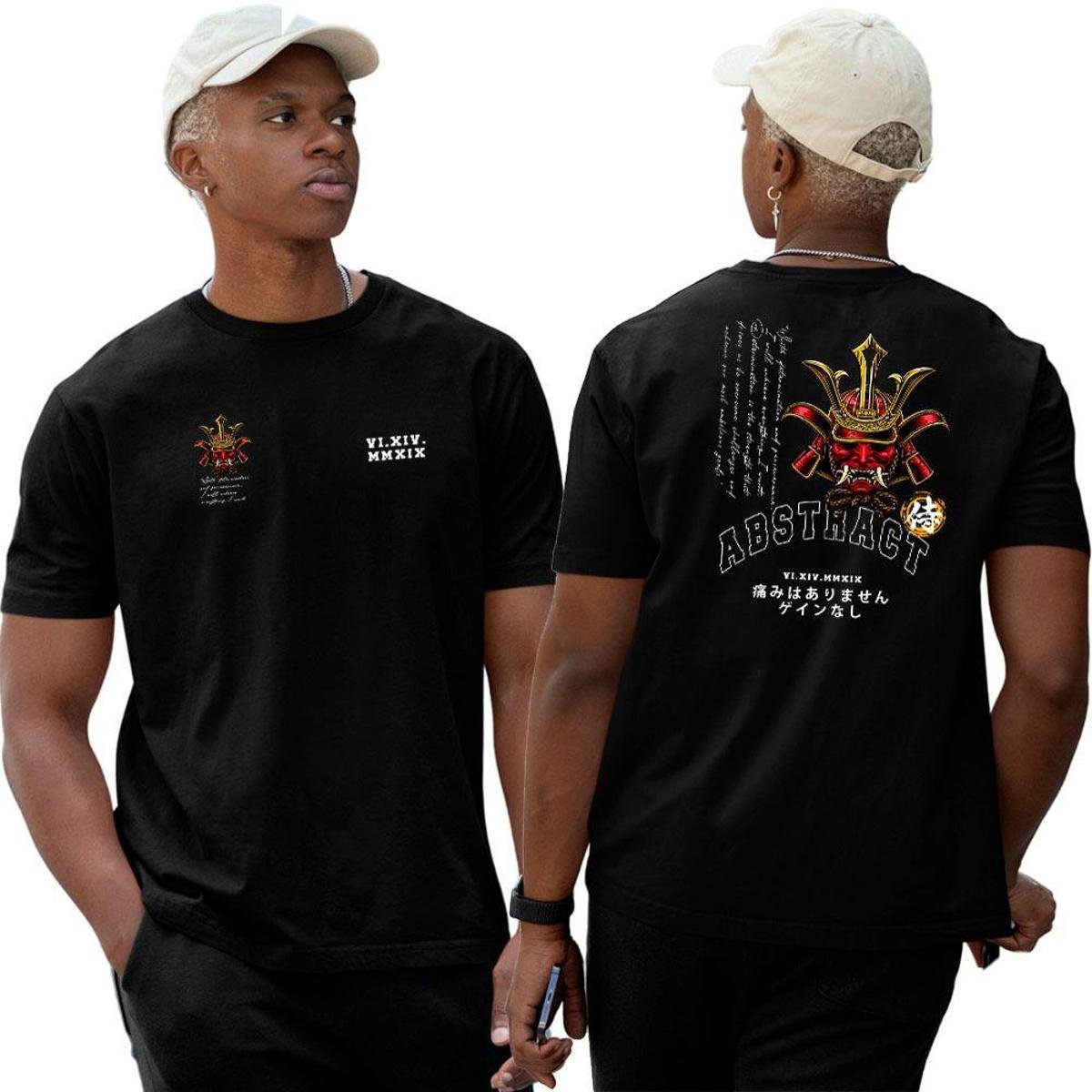 Camisa Algodão Basica Japanese Samurai Mask Street Preto Netshoes