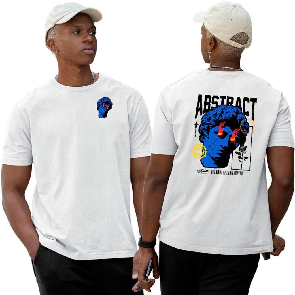 Camisa Algodão Basica‎ Streetwear Statue Blue Abstract