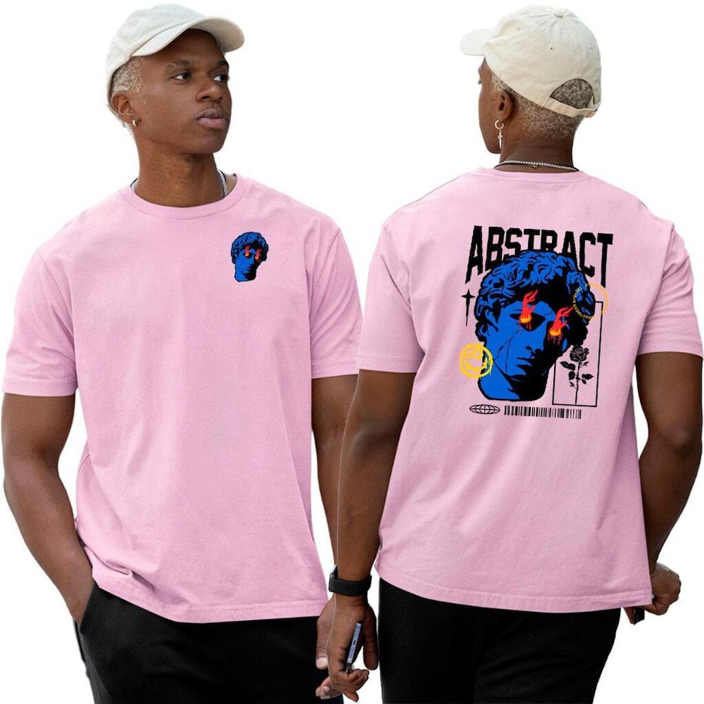 Camisa Algodão Basica‎ Streetwear Statue Blue Abstract