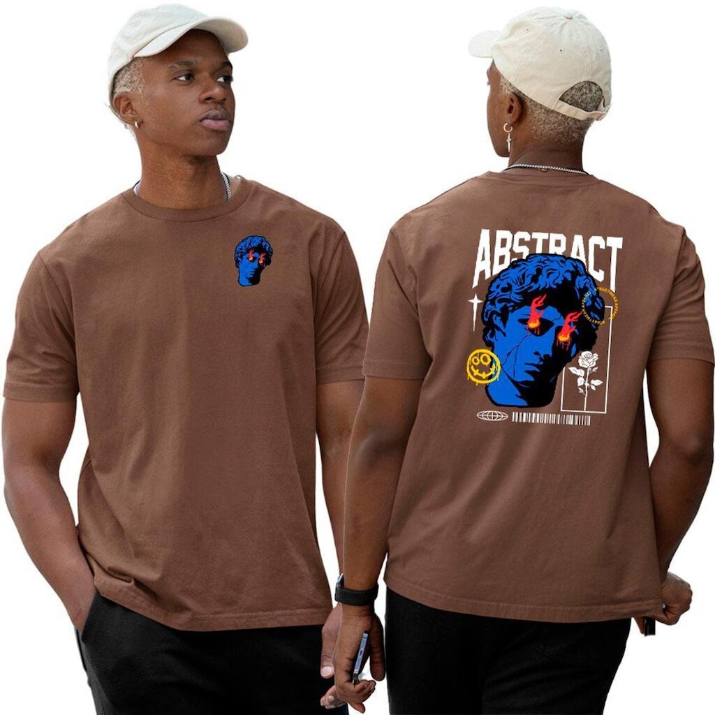 Camisa Algodão Basica‎ Streetwear Statue Blue Abstract