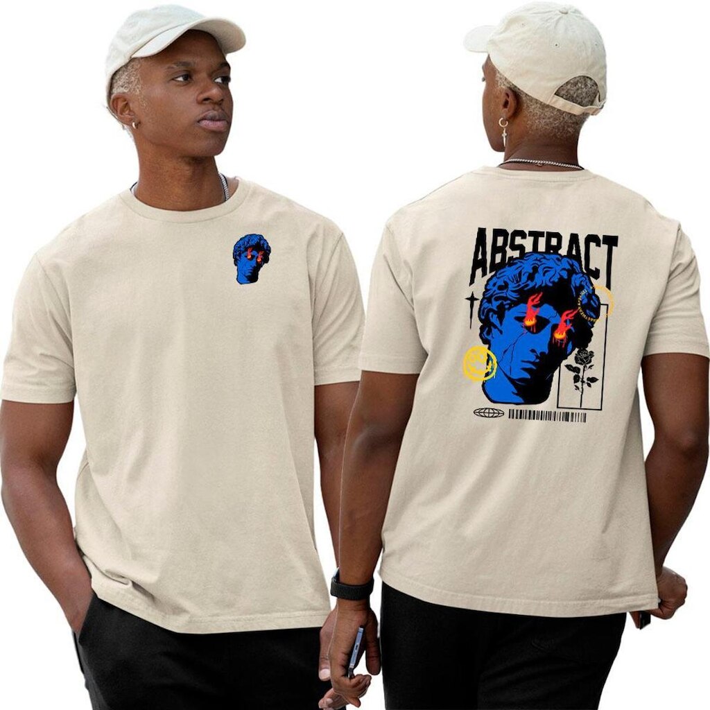 Camisa Algodão Basica‎ Streetwear Statue Blue Abstract